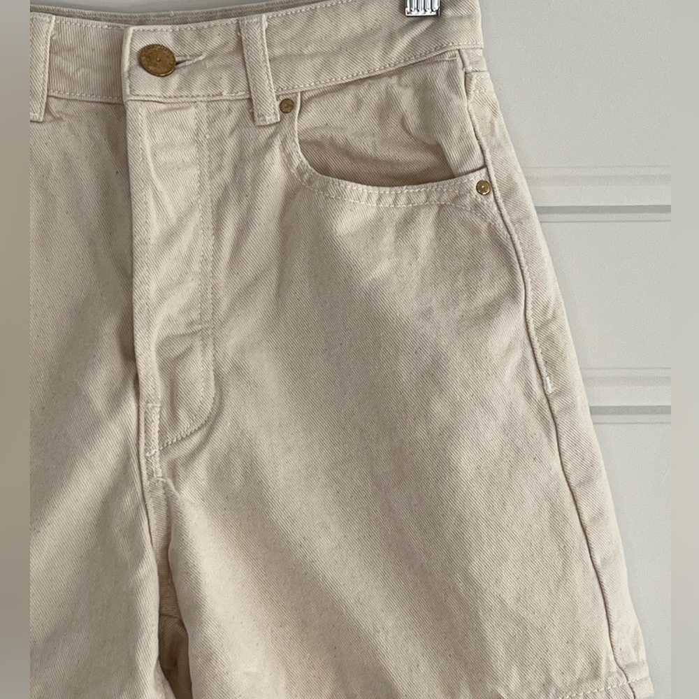 Zara Women High Waist Denim Twill Shorts Natural 100% Cotton Size 2 Button Fly - Picture 4 of 14